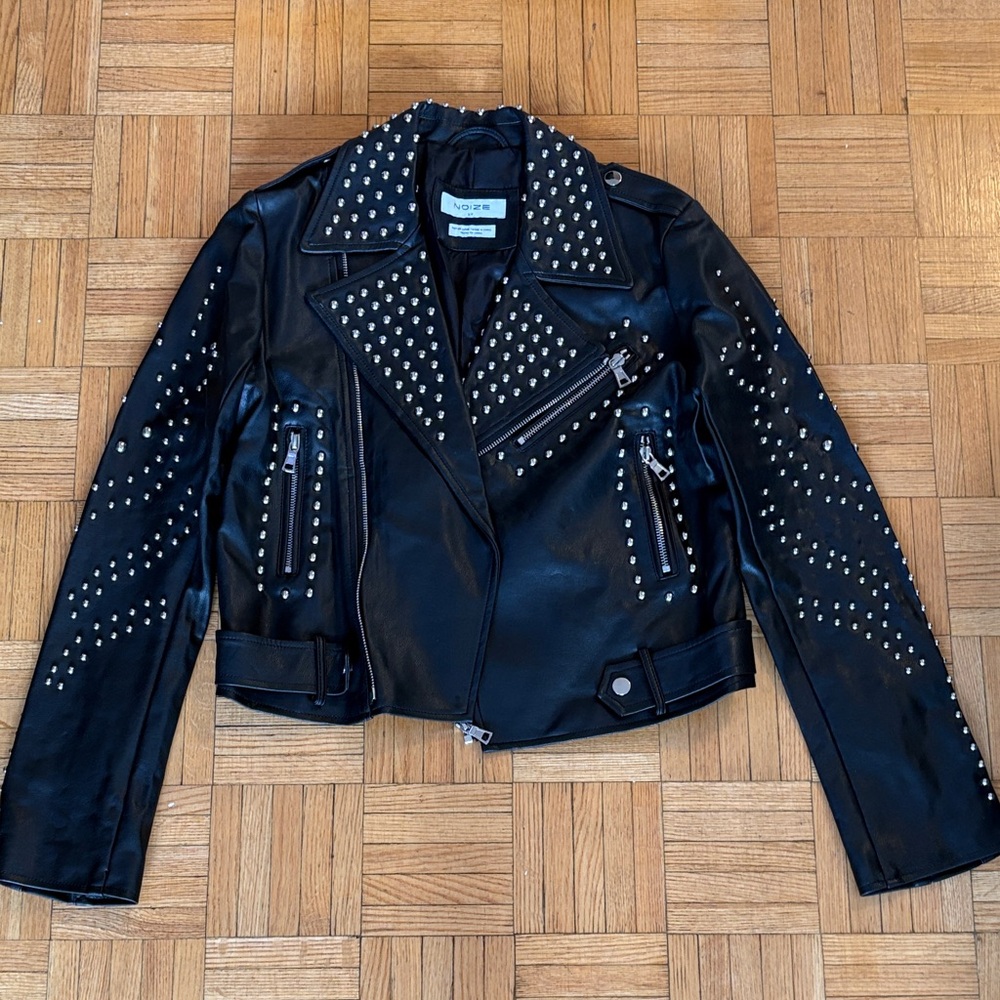 Noize Studded Black Faux Leather Jacket
